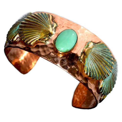 EC-094 Cuff Oceania Overlapping Scallop Shells TQ $194 at Hunter Wolff Gallery